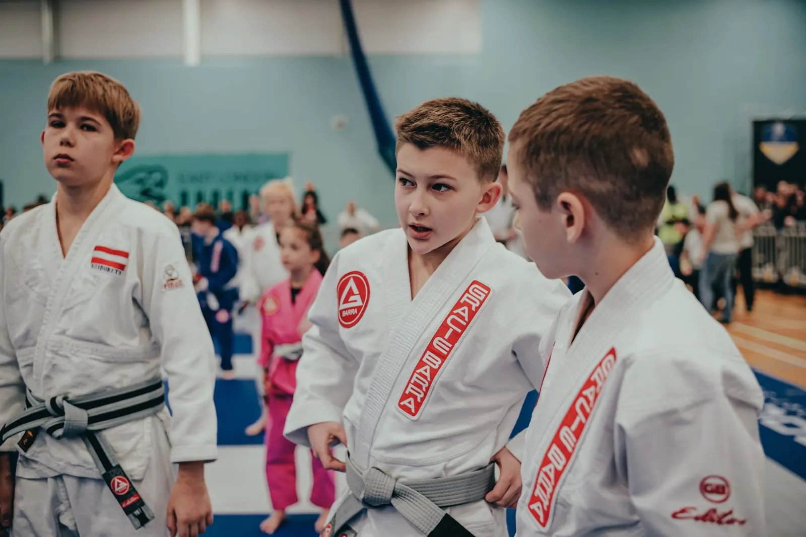 Young Gracie Barra students standing together before a competition